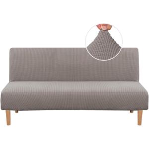 imageHVERSAILTEX Armless Futon Cover Stretch Sofa Bed Slipcover Protector Elastic Feature Rich Textured High Spandex Small Checks Jacquard Fabric Futon Cover Machine Washable TaupeTaupe