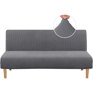 imageHVERSAILTEX Armless Futon Cover Stretch Sofa Bed Slipcover Protector Elastic Feature Rich Textured High Spandex Small Checks Jacquard Fabric Futon Cover Machine Washable Bronze GreenGrey