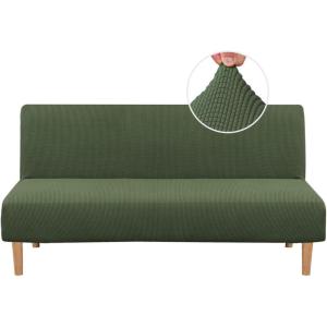 imageHVERSAILTEX Armless Futon Cover Stretch Sofa Bed Slipcover Protector Elastic Feature Rich Textured High Spandex Small Checks Jacquard Fabric Futon Cover Machine Washable TaupeBronze Green