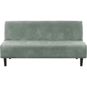 imageHVERSAILTEX Real Velvet Futon Cover Armless Sofa Covers Sofa Bed Covers Stretch Futon Couch Cover Sofa Slipcover Furniture Protector Thick Soft Velvet Fabric Form Fitted Stay in Place GreySea Grass