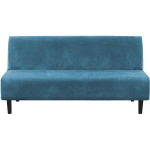 imageHVERSAILTEX Real Velvet Futon Cover Armless Sofa Covers Sofa Bed Covers Stretch Futon Couch Cover Sofa Slipcover Furniture Protector Thick Soft Velvet Fabric Form Fitted Stay in Place GreyPeacock Blue