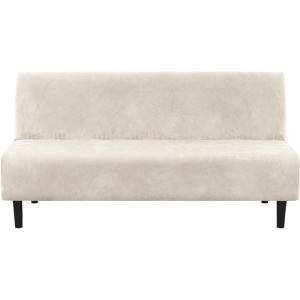 imageHVERSAILTEX Real Velvet Futon Cover Armless Sofa Covers Sofa Bed Covers Stretch Futon Couch Cover Sofa Slipcover Furniture Protector Thick Soft Velvet Fabric Form Fitted Stay in Place GreyIvory