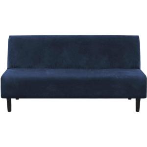 imageHVERSAILTEX Real Velvet Futon Cover Armless Sofa Covers Sofa Bed Covers Stretch Futon Couch Cover Sofa Slipcover Furniture Protector Thick Soft Velvet Fabric Form Fitted Stay in Place GreyNavy