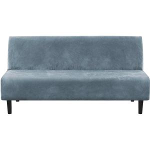 imageHVERSAILTEX Real Velvet Futon Cover Armless Sofa Covers Sofa Bed Covers Stretch Futon Couch Cover Sofa Slipcover Furniture Protector Thick Soft Velvet Fabric Form Fitted Stay in Place GreyStone Blue