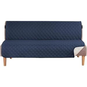 imageHVERSAILTEX Reversible Futon Cover Water Repellent Armless Sofa Slipcover Washable Furniture Protector with Adjustable Elastic Strap AntiSlip Futon Bed Cover for Dogs 70quot Width SeatBlackGreyNavyBeige