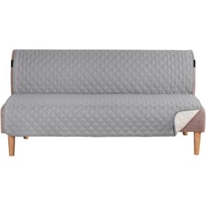 imageHVERSAILTEX Reversible Futon Cover Water Repellent Armless Sofa Slipcover Washable Furniture Protector with Adjustable Elastic Strap AntiSlip Futon Bed Cover for Dogs 70quot Width SeatBlackGreyLight GreyBeige