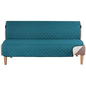 imageHVERSAILTEX Reversible Futon Cover Water Repellent Armless Sofa Slipcover Washable Furniture Protector with Adjustable Elastic Strap AntiSlip Futon Bed Cover for Dogs 70quot Width SeatBlackGreyDark TealBeige