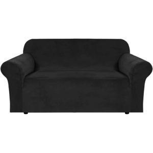 imageHVERSAILTEX Wingback Chair Covers Velvet Plush Wing Chair Slipcover 1 Piece High Stretch Wing Back Chair Slipcovers Sofa Cover Furniture Cover with Elastic Bottom CamelJet Black