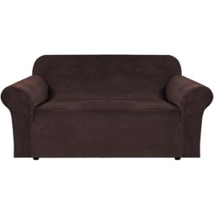 imageHVERSAILTEX Wingback Chair Covers Velvet Plush Wing Chair Slipcover 1 Piece High Stretch Wing Back Chair Slipcovers Sofa Cover Furniture Cover with Elastic Bottom CamelChocolate