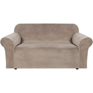 imageHVERSAILTEX Wingback Chair Covers Velvet Plush Wing Chair Slipcover 1 Piece High Stretch Wing Back Chair Slipcovers Sofa Cover Furniture Cover with Elastic Bottom CamelTaupe