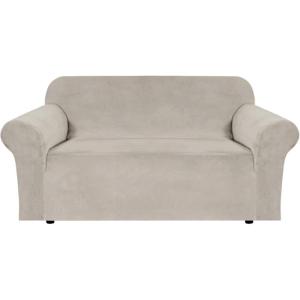 imageHVERSAILTEX Wingback Chair Covers Velvet Plush Wing Chair Slipcover 1 Piece High Stretch Wing Back Chair Slipcovers Sofa Cover Furniture Cover with Elastic Bottom CamelFrench Oak