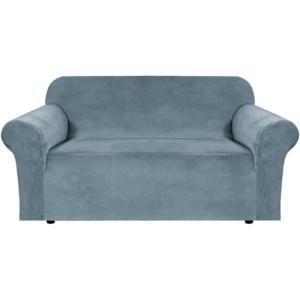 imageHVERSAILTEX Wingback Chair Covers Velvet Plush Wing Chair Slipcover 1 Piece High Stretch Wing Back Chair Slipcovers Sofa Cover Furniture Cover with Elastic Bottom CamelStone Blue
