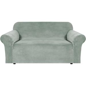 imageHVERSAILTEX Wingback Chair Covers Velvet Plush Wing Chair Slipcover 1 Piece High Stretch Wing Back Chair Slipcovers Sofa Cover Furniture Cover with Elastic Bottom CamelSea Grass