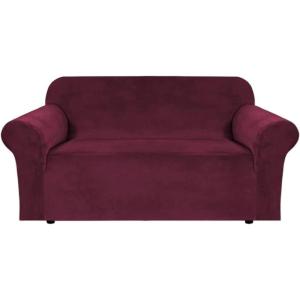 imageHVERSAILTEX Wingback Chair Covers Velvet Plush Wing Chair Slipcover 1 Piece High Stretch Wing Back Chair Slipcovers Sofa Cover Furniture Cover with Elastic Bottom CamelWineBurgundy