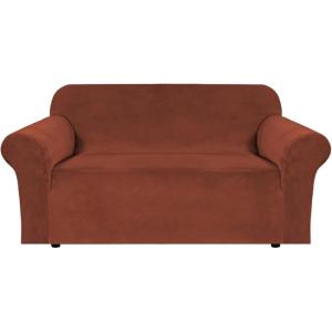 imageHVERSAILTEX Wingback Chair Covers Velvet Plush Wing Chair Slipcover 1 Piece High Stretch Wing Back Chair Slipcovers Sofa Cover Furniture Cover with Elastic Bottom CamelRust