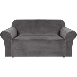 imageHVERSAILTEX Wingback Chair Covers Velvet Plush Wing Chair Slipcover 1 Piece High Stretch Wing Back Chair Slipcovers Sofa Cover Furniture Cover with Elastic Bottom CamelCharcoal Gray