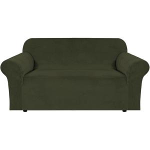 imageHVERSAILTEX Wingback Chair Covers Velvet Plush Wing Chair Slipcover 1 Piece High Stretch Wing Back Chair Slipcovers Sofa Cover Furniture Cover with Elastic Bottom CamelOlive