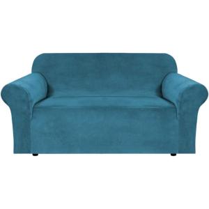 imageHVERSAILTEX Wingback Chair Covers Velvet Plush Wing Chair Slipcover 1 Piece High Stretch Wing Back Chair Slipcovers Sofa Cover Furniture Cover with Elastic Bottom CamelPeacock Blue