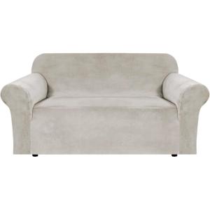 imageHVERSAILTEX Wingback Chair Covers Velvet Plush Wing Chair Slipcover 1 Piece High Stretch Wing Back Chair Slipcovers Sofa Cover Furniture Cover with Elastic Bottom CamelOatmeal