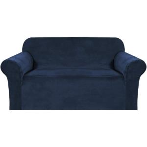 imageHVERSAILTEX Wingback Chair Covers Velvet Plush Wing Chair Slipcover 1 Piece High Stretch Wing Back Chair Slipcovers Sofa Cover Furniture Cover with Elastic Bottom CamelNavy