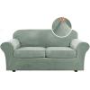 imageHVERSAILTEX Real Velvet Plush 3 Piece Stretch Sofa Covers Couch Covers for 2 Cushion Couch Loveseat Covers Width Up to 72 Inch Feature Thick Soft Stay in Place Medium Sofa GreySea Grass