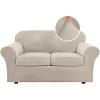 imageHVERSAILTEX Real Velvet Plush 3 Piece Stretch Sofa Covers Couch Covers for 2 Cushion Couch Loveseat Covers Width Up to 72 Inch Feature Thick Soft Stay in Place Medium Sofa GreyFrench Oak
