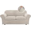 imageHVERSAILTEX Real Velvet Plush 3 Piece Stretch Sofa Covers Couch Covers for 2 Cushion Couch Loveseat Covers Width Up to 72 Inch Feature Thick Soft Stay in Place Medium Sofa GreyFrench Oak