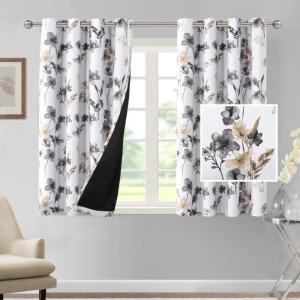 imageHVERSAILTEX 100 Blackout Curtains 84 inch Length 2 Panels Set Cattleya Floral Printed Drapes Leah Floral Thermal Curtains for Bedroom with Black Liner Sound Proof Curtains Grey and TaupeCattleya  GreyTaupe