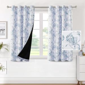 imageHVERSAILTEX 100 Blackout Curtains 84 inch Length 2 Panels Set Cattleya Floral Printed Drapes Leah Floral Thermal Curtains for Bedroom with Black Liner Sound Proof Curtains Grey and TaupeCamelliastone Blue