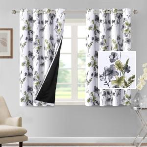 imageHVERSAILTEX 100 Blackout Curtains 84 inch Length 2 Panels Set Cattleya Floral Printed Drapes Leah Floral Thermal Curtains for Bedroom with Black Liner Sound Proof Curtains Grey and TaupeCattleya  GreyOlive