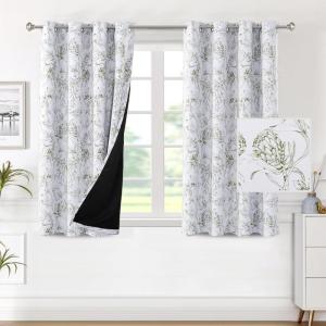 imageHVERSAILTEX 100 Blackout Curtains 84 inch Length 2 Panels Set Cattleya Floral Printed Drapes Leah Floral Thermal Curtains for Bedroom with Black Liner Sound Proof Curtains Grey and TaupeCamelliaolive