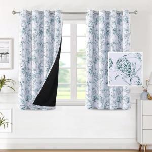 imageHVERSAILTEX 100 Blackout Curtains 84 inch Length 2 Panels Set Cattleya Floral Printed Drapes Leah Floral Thermal Curtains for Bedroom with Black Liner Sound Proof Curtains Grey and TaupeCamelliateal