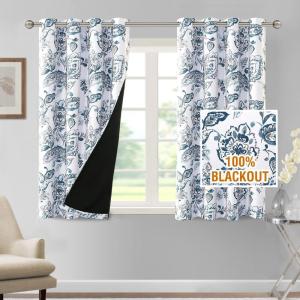 imageHVERSAILTEX 100 Blackout Curtains 84 inch Length 2 Panels Set Cattleya Floral Printed Drapes Leah Floral Thermal Curtains for Bedroom with Black Liner Sound Proof Curtains Grey and TaupePaisley  Stone Blue