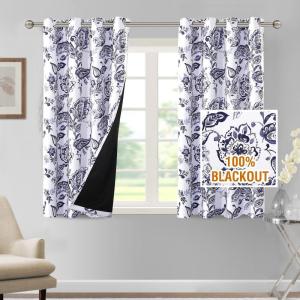 imageHVERSAILTEX 100 Blackout Curtains 84 inch Length 2 Panels Set Cattleya Floral Printed Drapes Leah Floral Thermal Curtains for Bedroom with Black Liner Sound Proof Curtains Grey and TaupePaisley  Navy