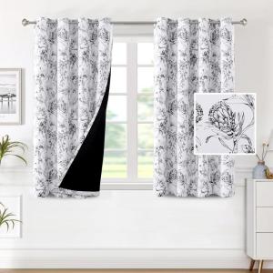 imageHVERSAILTEX 100 Blackout Curtains 84 inch Length 2 Panels Set Cattleya Floral Printed Drapes Leah Floral Thermal Curtains for Bedroom with Black Liner Sound Proof Curtains Grey and TaupeCamelliablack