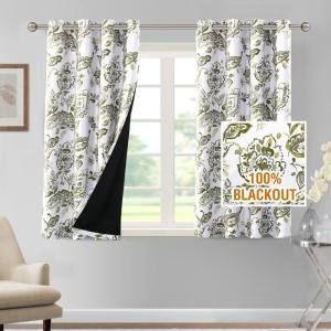 imageHVERSAILTEX 100 Blackout Curtains 84 inch Length 2 Panels Set Cattleya Floral Printed Drapes Leah Floral Thermal Curtains for Bedroom with Black Liner Sound Proof Curtains Grey and TaupePaisley  Olive