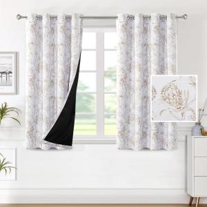 imageHVERSAILTEX 100 Blackout Curtains 84 inch Length 2 Panels Set Cattleya Floral Printed Drapes Leah Floral Thermal Curtains for Bedroom with Black Liner Sound Proof Curtains Grey and TaupeCamelliataupe