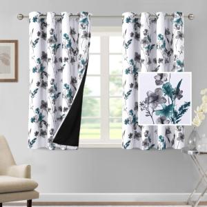 imageHVERSAILTEX 100 Blackout Curtains 84 inch Length 2 Panels Set Cattleya Floral Printed Drapes Leah Floral Thermal Curtains for Bedroom with Black Liner Sound Proof Curtains Grey and TaupeCattleya  GreyTeal