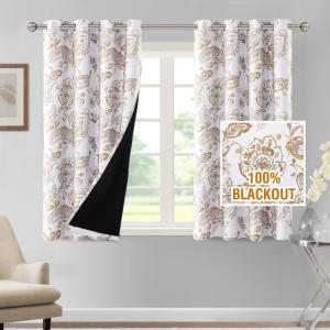 imageHVERSAILTEX 100 Blackout Curtains 84 inch Length 2 Panels Set Cattleya Floral Printed Drapes Leah Floral Thermal Curtains for Bedroom with Black Liner Sound Proof Curtains Grey and TaupePaisley  Taupe