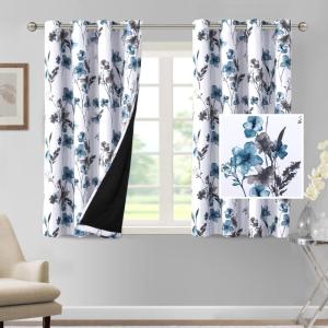 imageHVERSAILTEX 100 Blackout Curtains 84 inch Length 2 Panels Set Cattleya Floral Printed Drapes Leah Floral Thermal Curtains for Bedroom with Black Liner Sound Proof Curtains Grey and TaupeCattleya  GreyBlue