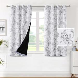 imageHVERSAILTEX 100 Blackout Curtains 84 inch Length 2 Panels Set Cattleya Floral Printed Drapes Leah Floral Thermal Curtains for Bedroom with Black Liner Sound Proof Curtains Grey and TaupeCamelliagrey