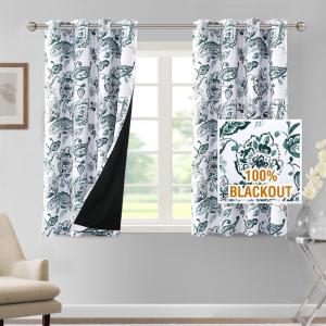 imageHVERSAILTEX 100 Blackout Curtains 84 inch Length 2 Panels Set Cattleya Floral Printed Drapes Leah Floral Thermal Curtains for Bedroom with Black Liner Sound Proof Curtains Grey and TaupePaisley  Teal
