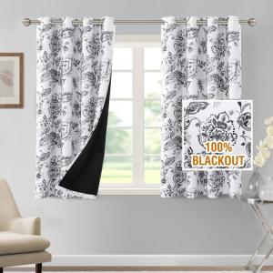 imageHVERSAILTEX 100 Blackout Curtains 84 inch Length 2 Panels Set Cattleya Floral Printed Drapes Leah Floral Thermal Curtains for Bedroom with Black Liner Sound Proof Curtains Grey and TaupePaisley  Grey