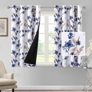 imageHVERSAILTEX 100 Blackout Curtains 84 inch Length 2 Panels Set Cattleya Floral Printed Drapes Leah Floral Thermal Curtains for Bedroom with Black Liner Sound Proof Curtains Grey and TaupeCattleya  NavyTaupe