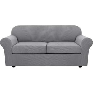 imageHVERSAILTEX 2 Piece Stretch Stylish Furniture CoverProtector Chair Covers for Living Room Soft with Elastic Bottom for Kids Spandex Jacquard Fabric Small ChecksChair BlackDove