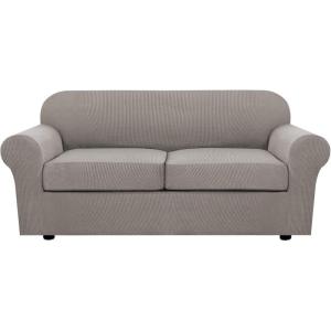 imageHVERSAILTEX 2 Piece Stretch Stylish Furniture CoverProtector Chair Covers for Living Room Soft with Elastic Bottom for Kids Spandex Jacquard Fabric Small ChecksChair BlackTaupe