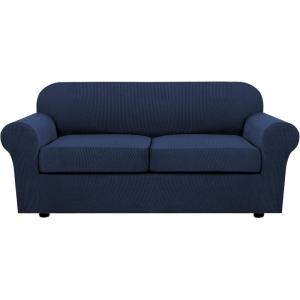 imageHVERSAILTEX 2 Piece Stretch Stylish Furniture CoverProtector Chair Covers for Living Room Soft with Elastic Bottom for Kids Spandex Jacquard Fabric Small ChecksChair BlackNavy