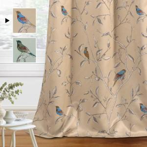 imageHVERSAILTEX Blackout Curtains for BedroomLiving Room Thermal Insulated Printed Curtain Drapes 63 Inches Long Energy Efficient Room Darkening Curtains Pair 2 Panels Vintage Floral Brown ampamp BlueTaupe Bird