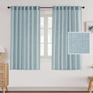 imageHVERSAILTEX Linen Curtains 108 Inch Length 2 Panels Set Thick Window Drape Semi Sheer Light Filtering Rod Pocket Back Tab Pinch Pleated Treatment Neutral Farmhouse Living Room 52x108Natural WhiteCloud Blue