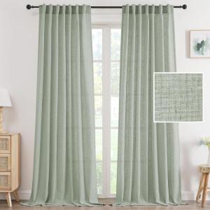 imageHVERSAILTEX Linen Curtains 108 Inch Length 2 Panels Set Thick Window Drape Semi Sheer Light Filtering Rod Pocket Back Tab Pinch Pleated Treatment Neutral Farmhouse Living Room 52x108Natural WhiteGreen Bay